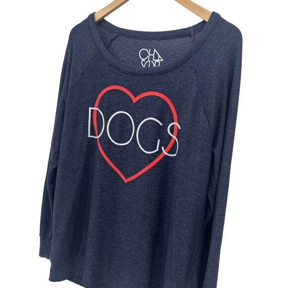 CHASER Sweatshirt Womens Large DOGS Heart Blue Pullover Comfy Long Sleeves - Picture 4 of 8